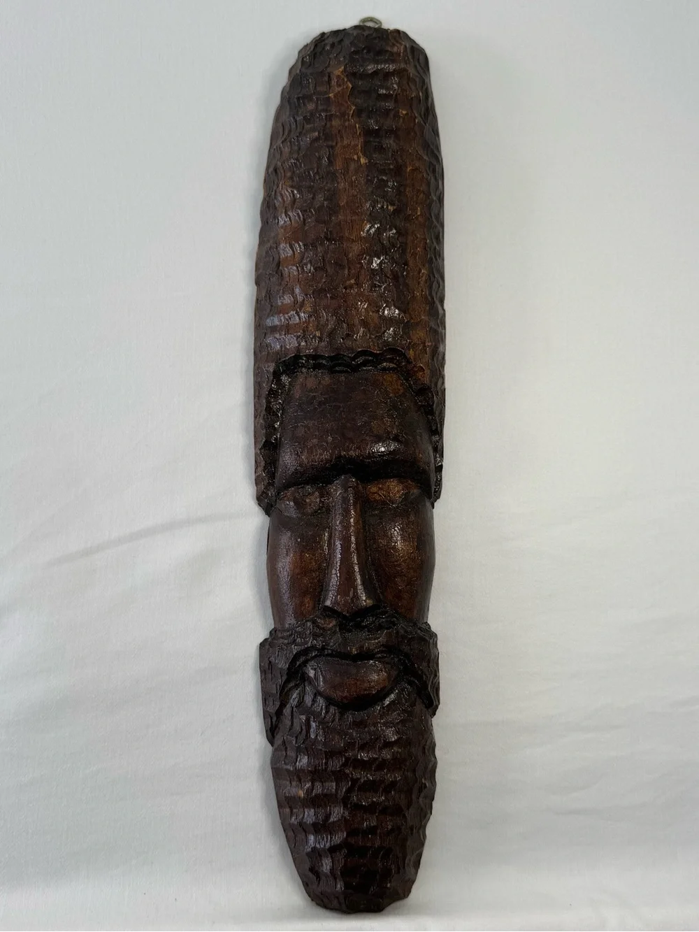 Vintage Hand Carved Wood Face Mask Folk Art African Caribbean Man Wall Hanging
